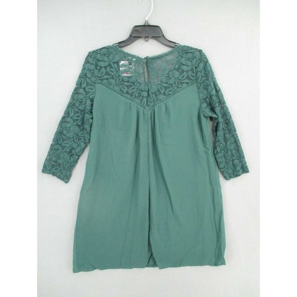 As U Wish Tunic Womens Extra Large Green Lace 1/2 Sleeve Stretch V-Neck NWT - Picture 5 of 10